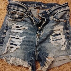 American Eagle Outfitters Ripped Jean Shorts - Light Blue